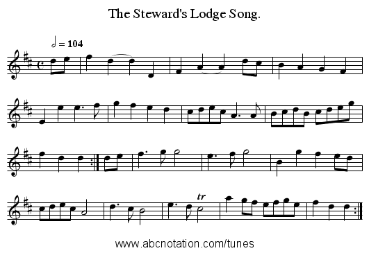 The Steward's Lodge Song. - staff notation