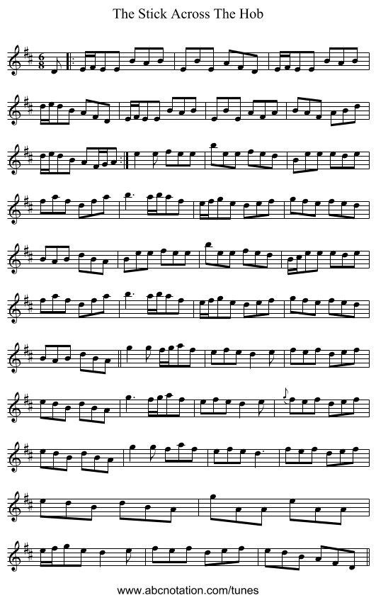The Stick Across The Hob - staff notation