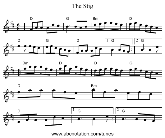 The Stig - staff notation