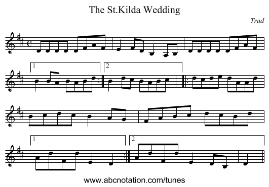 The St.Kilda Wedding - staff notation