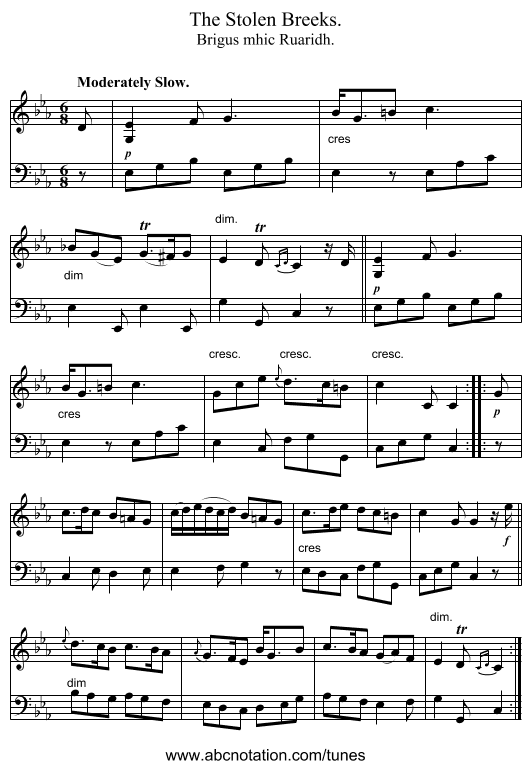 The Stolen Breeks. - staff notation