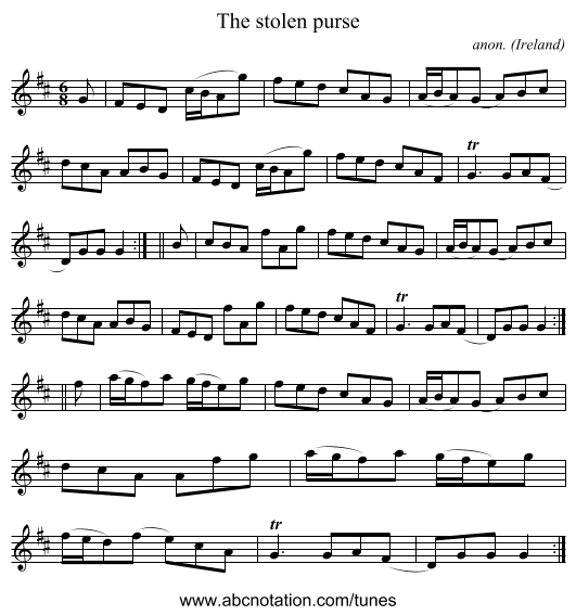 The stolen purse - staff notation