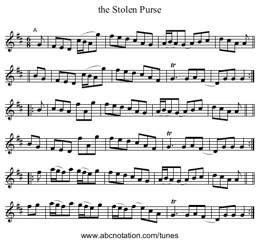 the Stolen Purse - staff notation