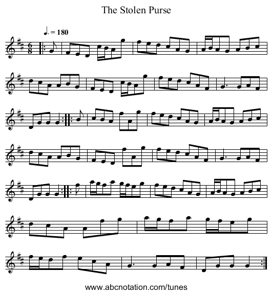 The Stolen Purse - staff notation