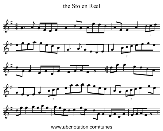 the Stolen Reel - staff notation