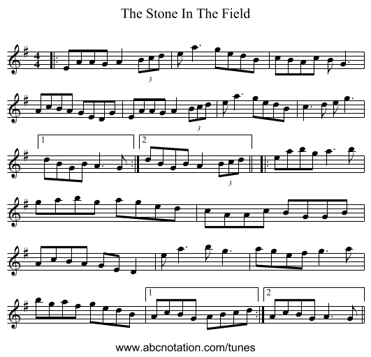 The Stone In The Field - staff notation