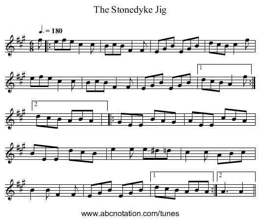 The Stonedyke Jig - staff notation