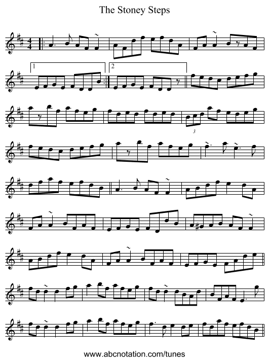 The Stoney Steps - staff notation