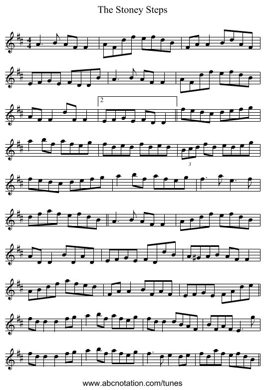 The Stoney Steps - staff notation