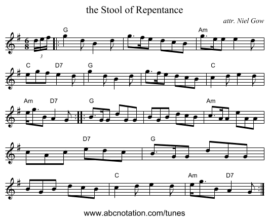 the Stool of Repentance - staff notation