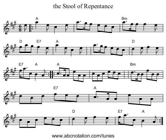 the Stool of Repentance - staff notation