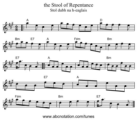 the Stool of Repentance - staff notation