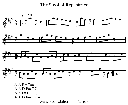 The Stool of Repentance - staff notation