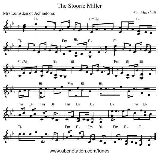 The Stoorie Miller - staff notation