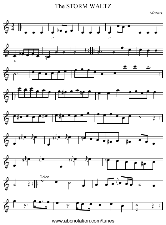 The STORM WALTZ - staff notation