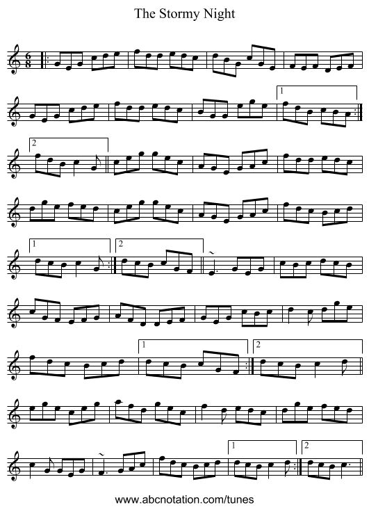The Stormy Night - staff notation