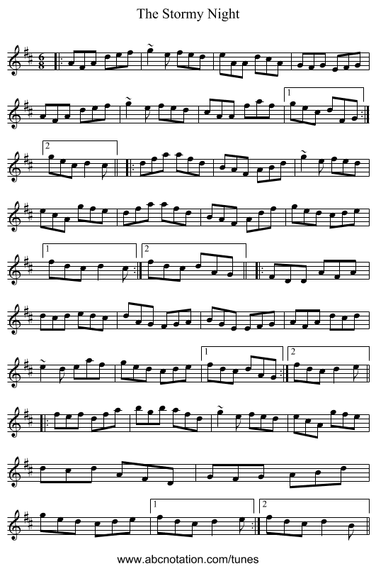 The Stormy Night - staff notation