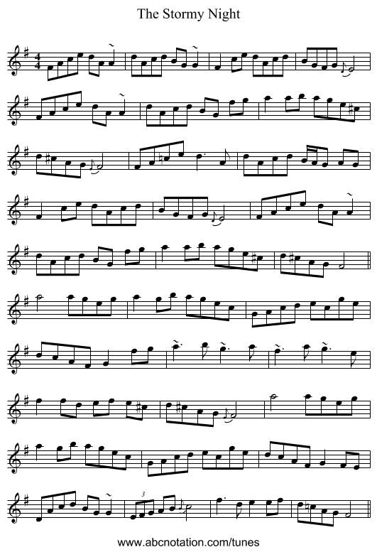 The Stormy Night - staff notation