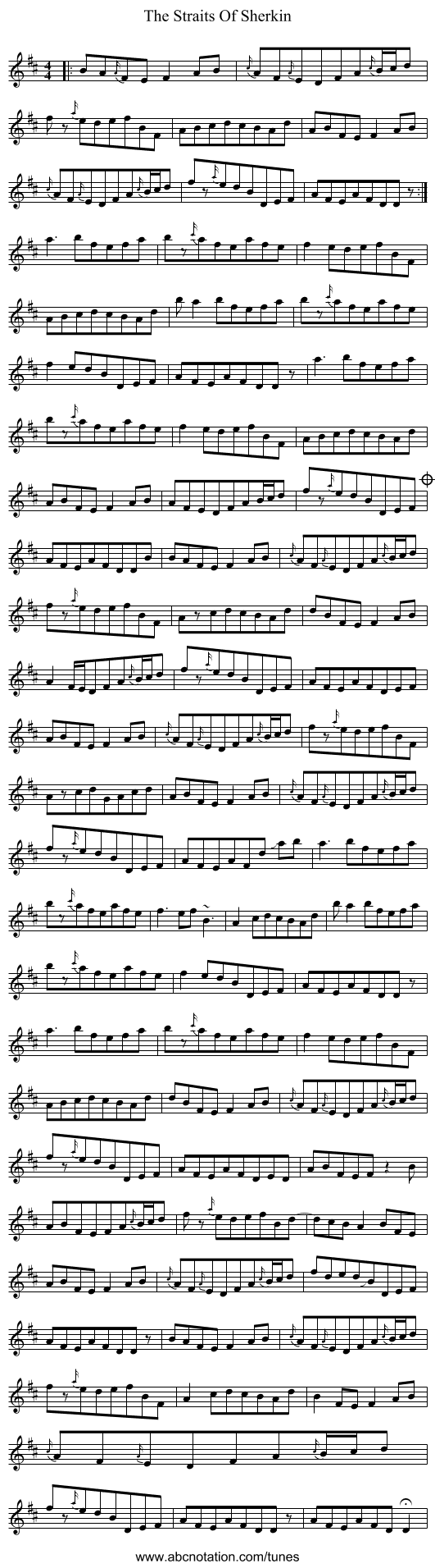 The Straits Of Sherkin - staff notation