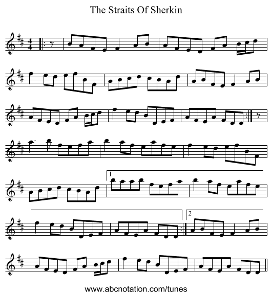 The Straits Of Sherkin - staff notation