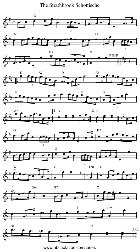 The Strathbrook Schottische - staff notation