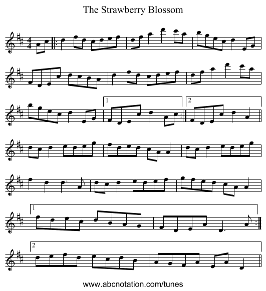 The Strawberry Blossom - staff notation