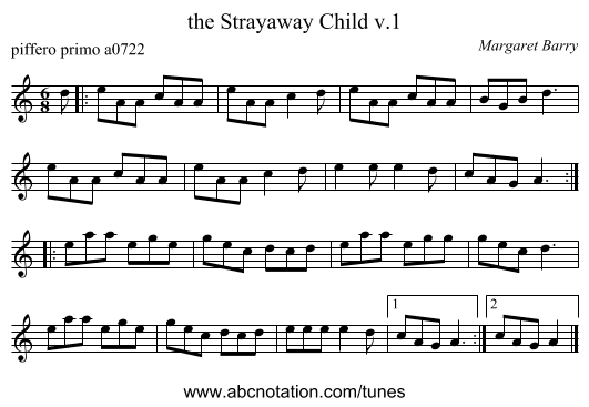 the Strayaway Child v.1 - staff notation