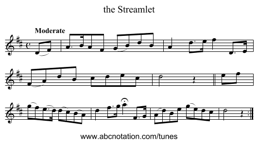 the Streamlet - staff notation