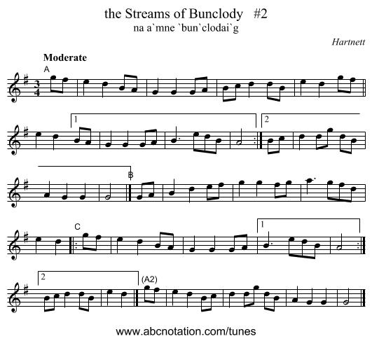 the Streams of Bunclody   #2 - staff notation