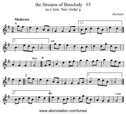 the Streams of Bunclody   #3 - staff notation