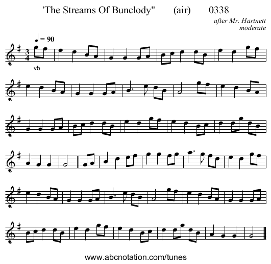 'The Streams Of Bunclody (air) 0338 - staff notation