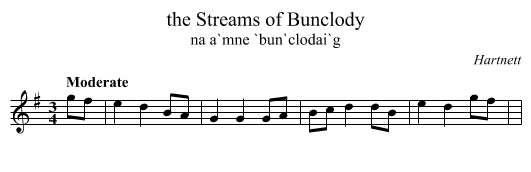 the Streams of Bunclody - staff notation