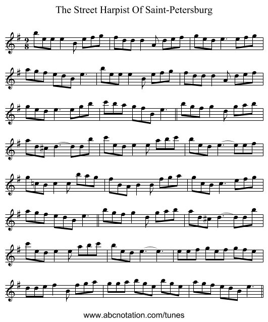 The Street Harpist Of Saint-Petersburg - staff notation