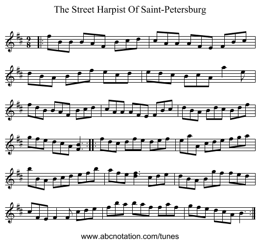 The Street Harpist Of Saint-Petersburg - staff notation