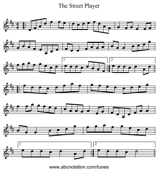 The Street Player - staff notation