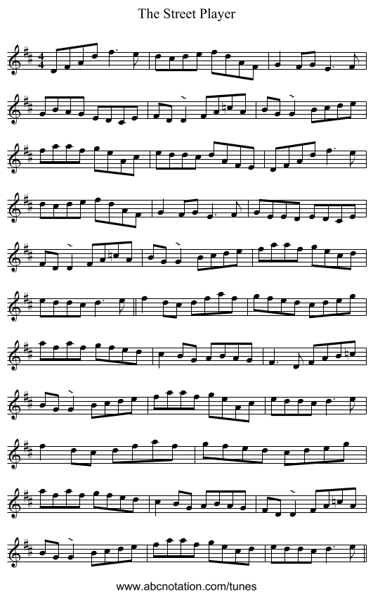 The Street Player - staff notation
