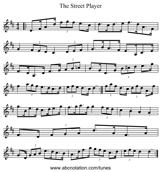 The Street Player - staff notation