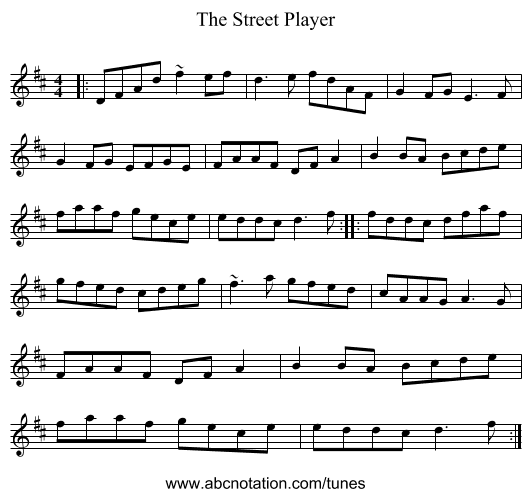 The Street Player - staff notation