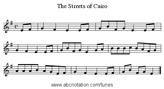 The Streets of Cairo - staff notation