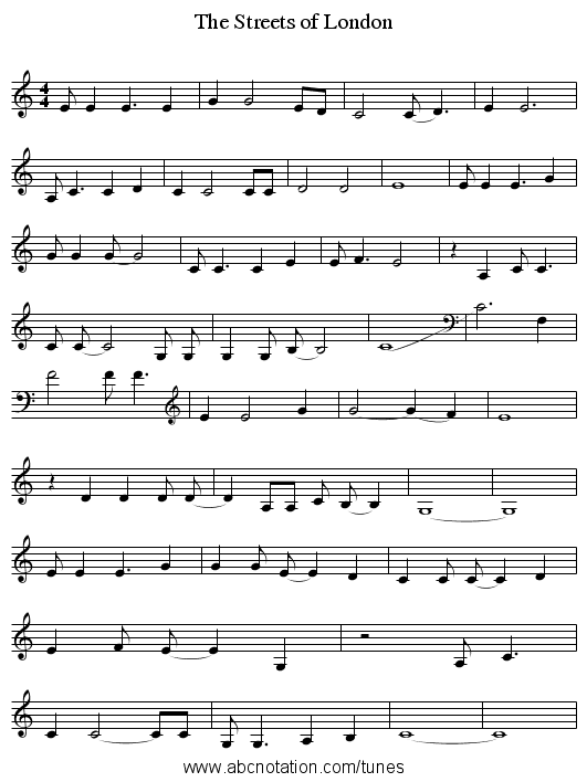 The Streets of London - staff notation
