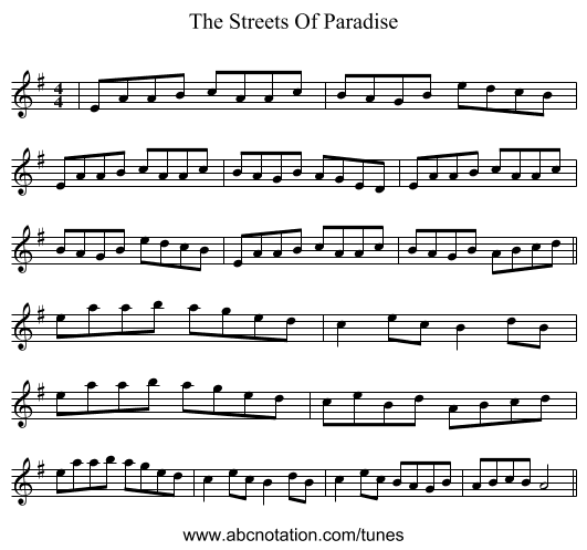 The Streets Of Paradise - staff notation