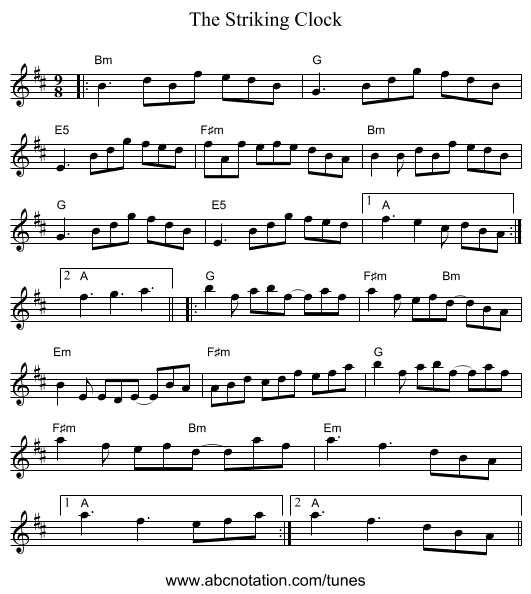 The Striking Clock - staff notation