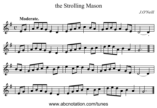 the Strolling Mason - staff notation