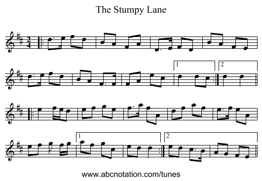 The Stumpy Lane - staff notation
