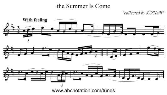the Summer Is Come - staff notation