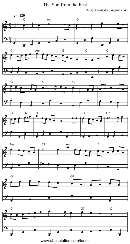 The Sun from the East - staff notation