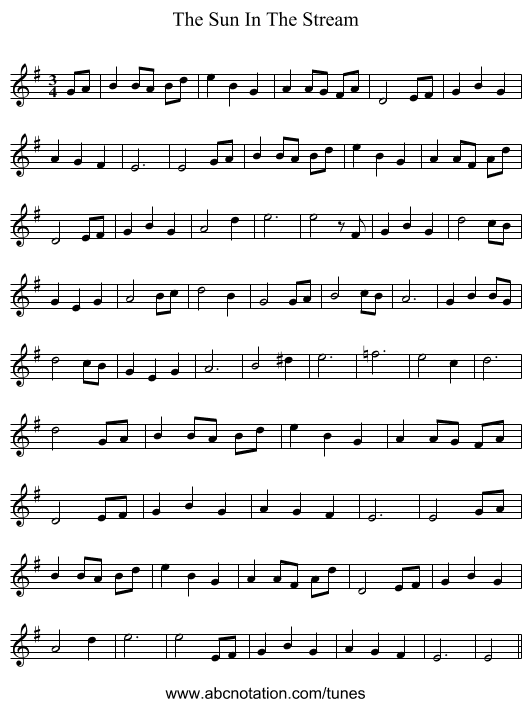 The Sun In The Stream - staff notation