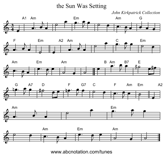 the Sun Was Setting - staff notation