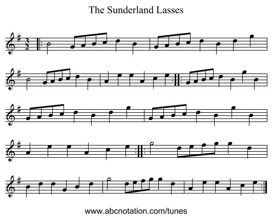 The Sunderland Lasses - staff notation