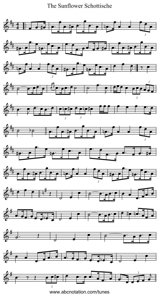 The Sunflower Schottische - staff notation